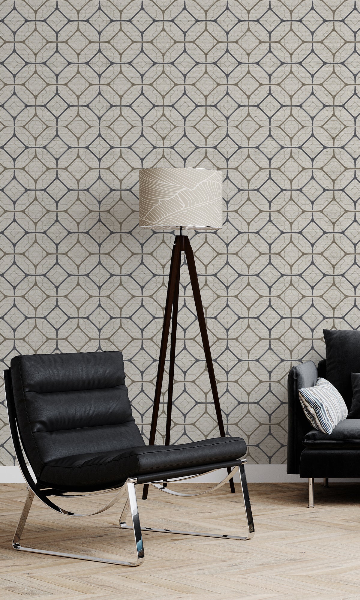 Taupe Tiled Geometric Ogee Murals MG1721