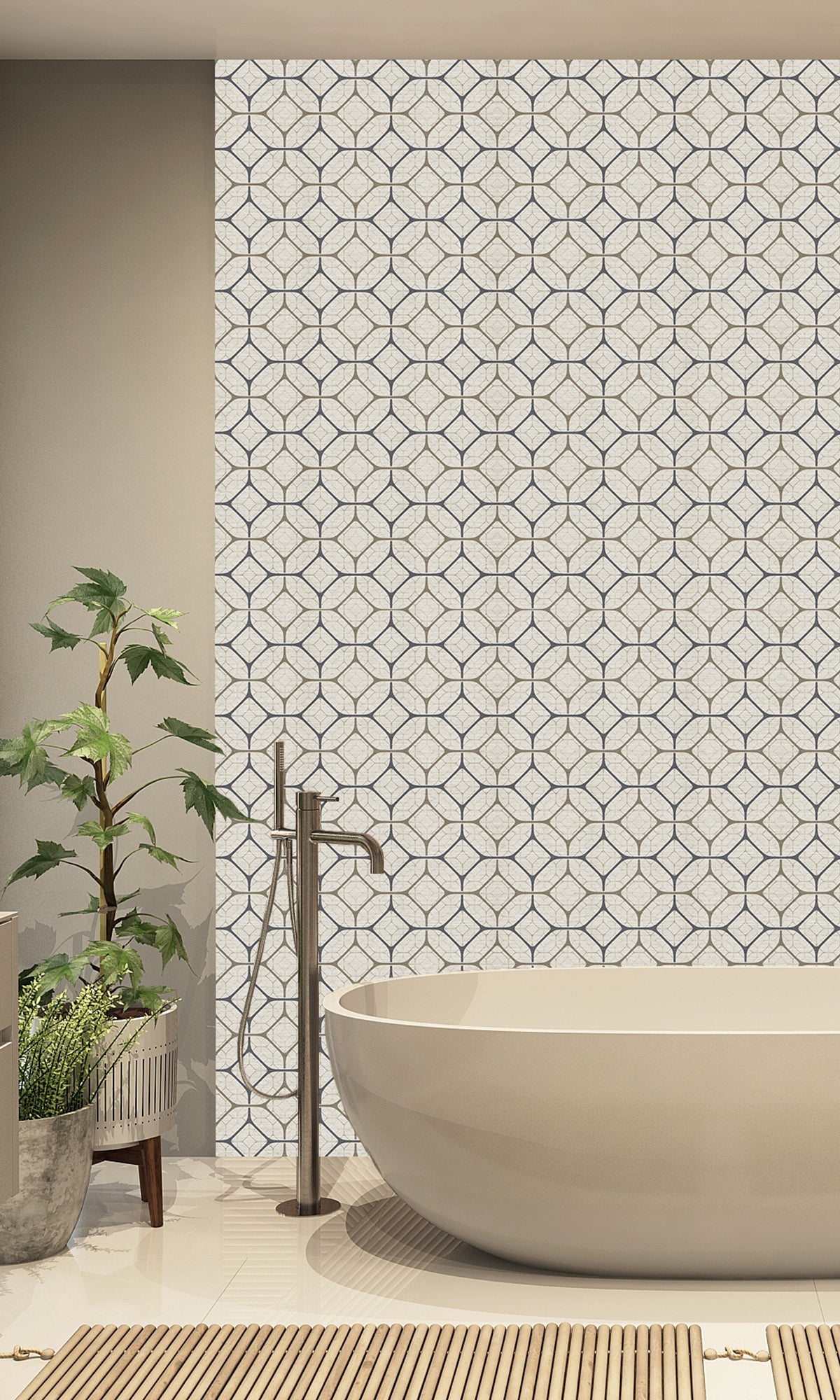 Taupe Tiled Geometric Ogee Murals MG1721