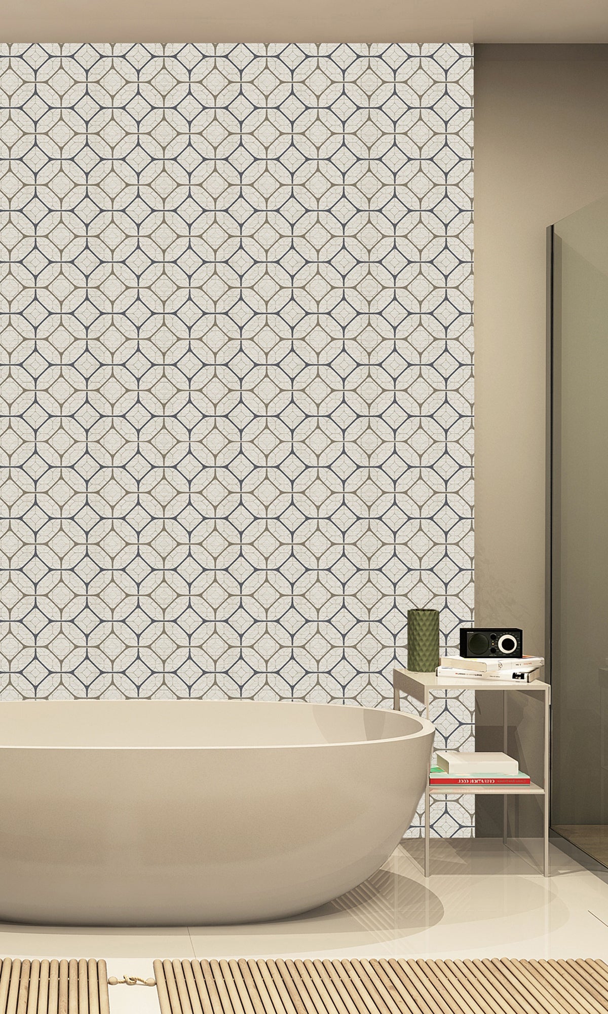 Taupe Tiled Geometric Ogee Murals MG1721