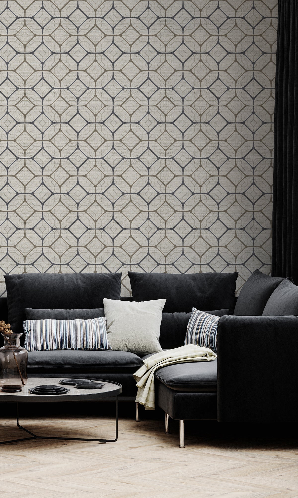 Taupe Tiled Geometric Ogee Murals MG1721