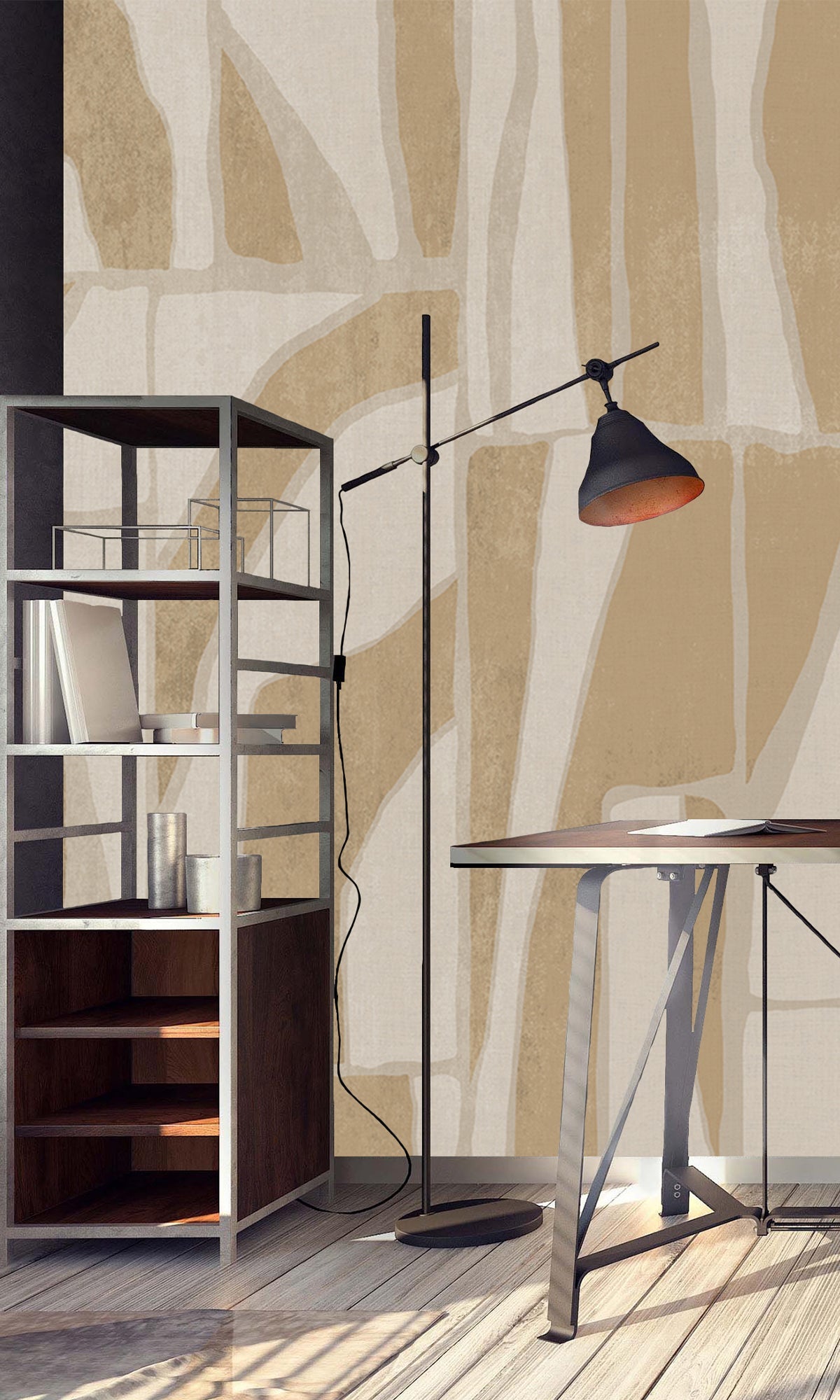 Taupe Abstract Geometric Collage Murals MG1726