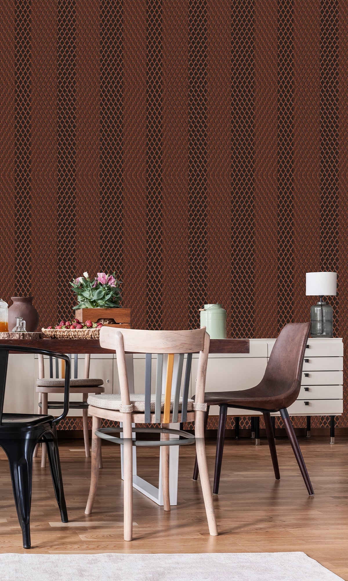 Brown Striped Diamond Lattice Murals MG1736
