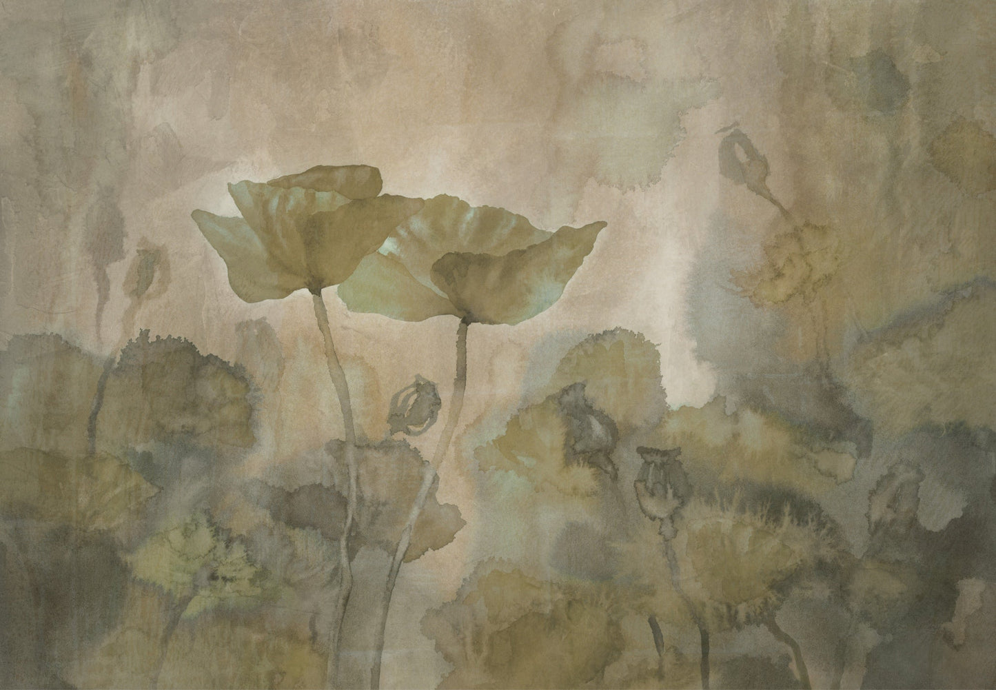 Green Lotus Pond at Dusk Murals MN1108
