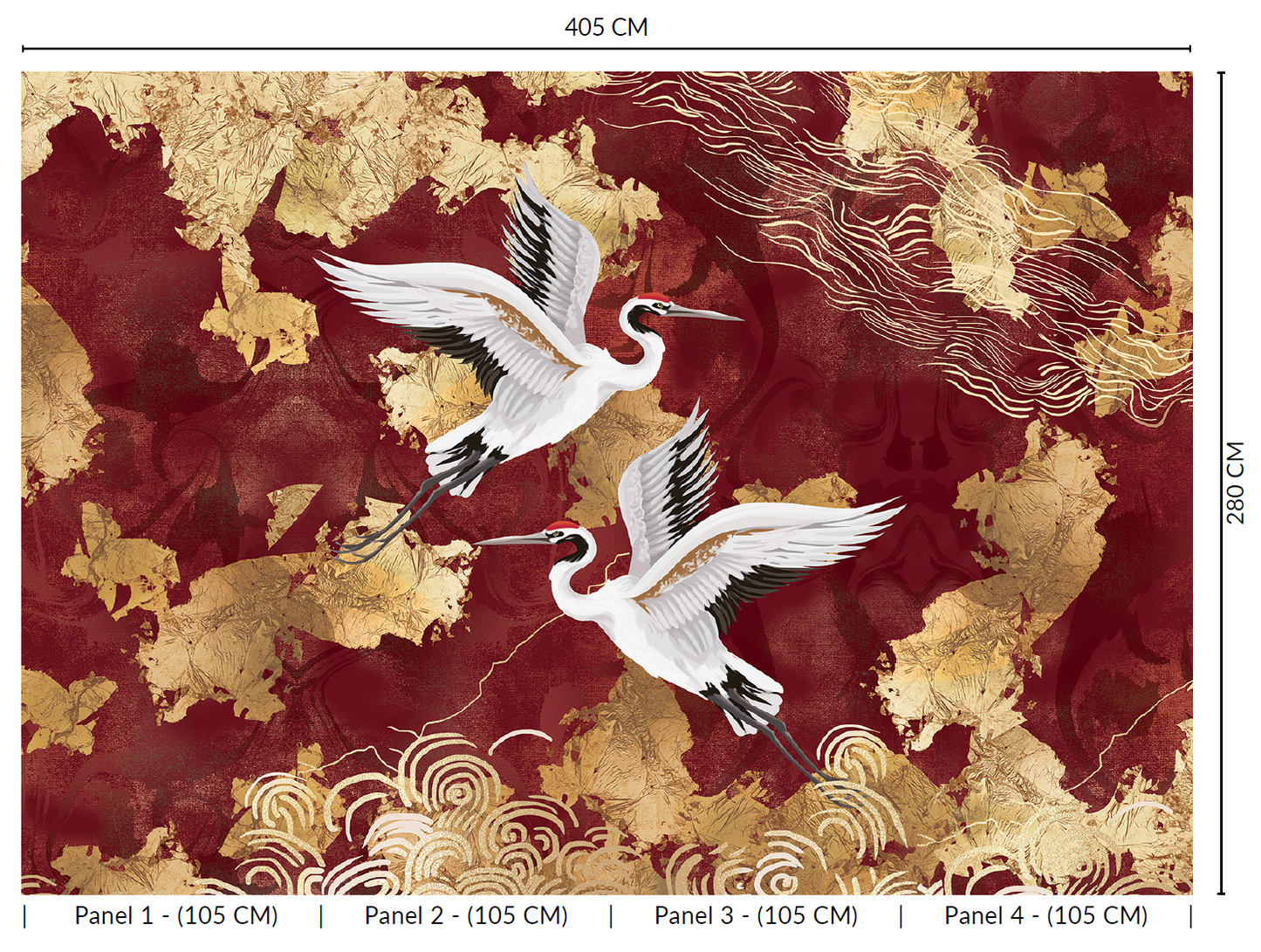 Red Crane on Abstract Clouds Murals MN1725