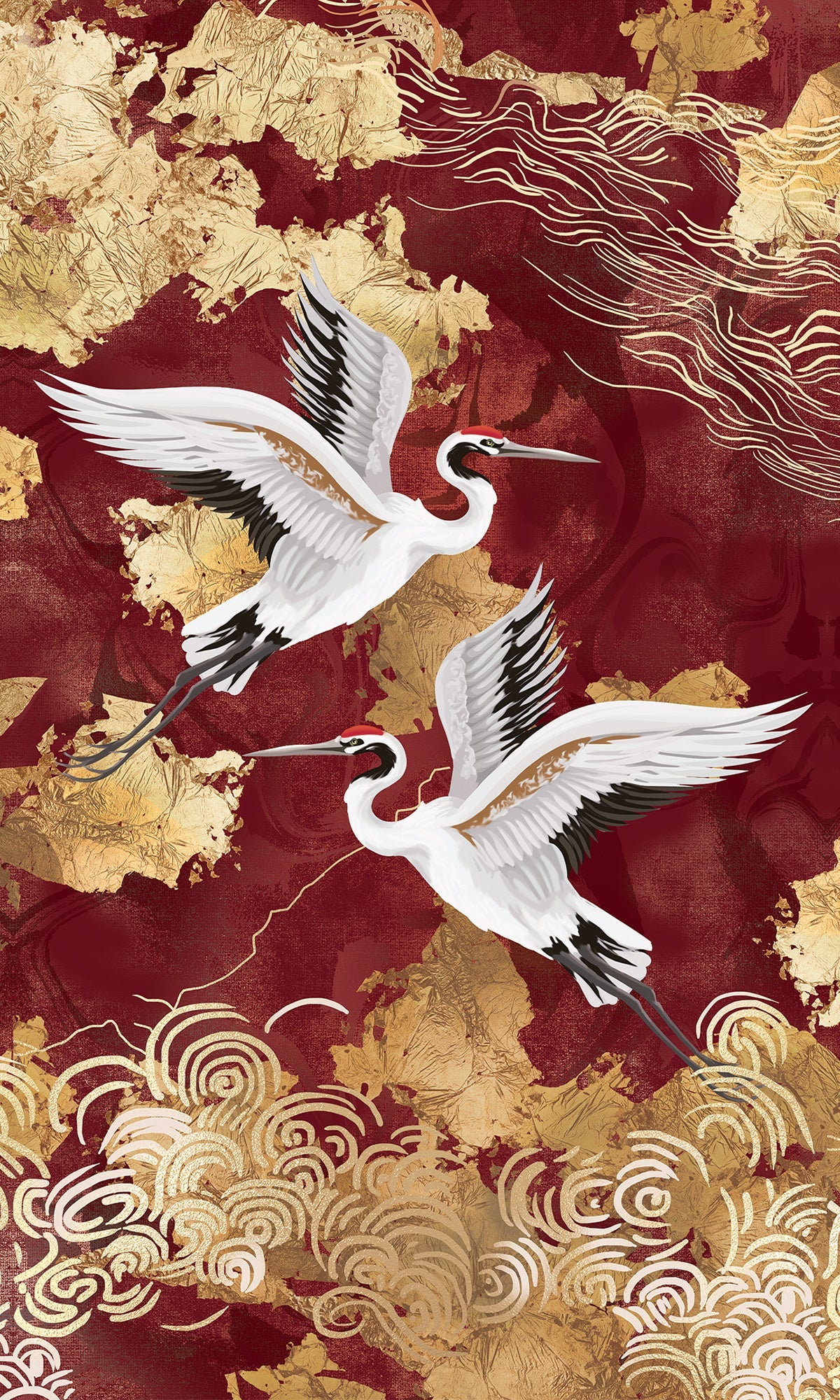Red Crane on Abstract Clouds Murals MN1725