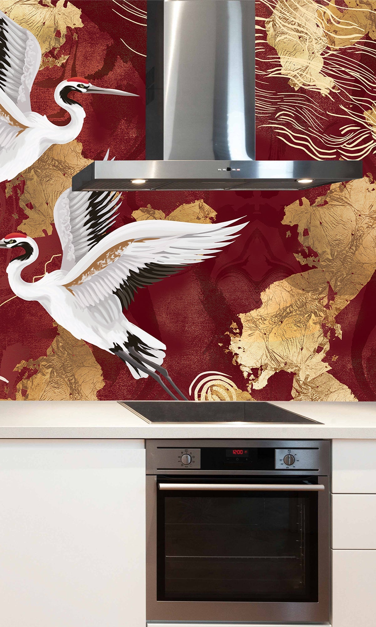 Red Crane on Abstract Clouds Murals MN1725