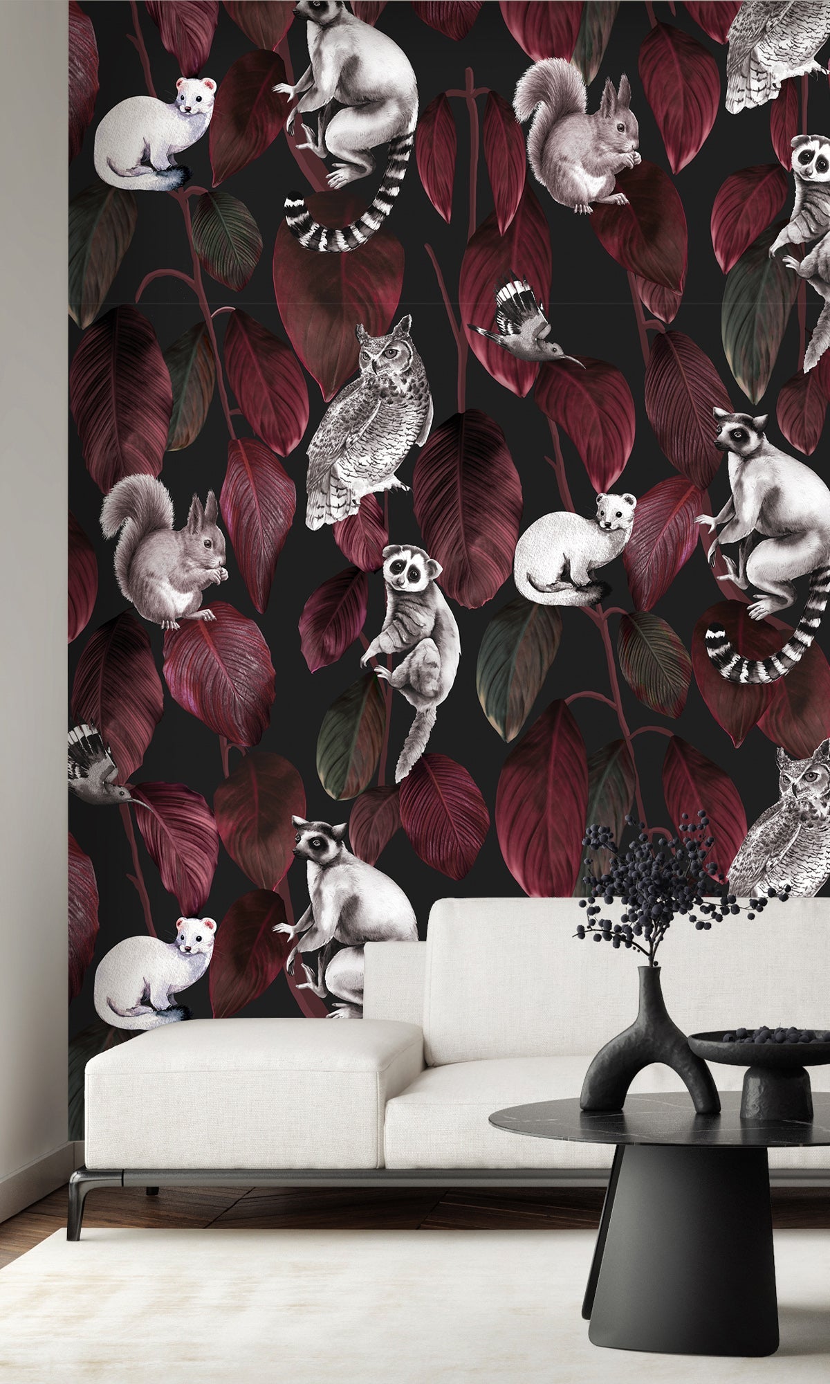 Red Nocturnal Jungle Animals Murals MN1727