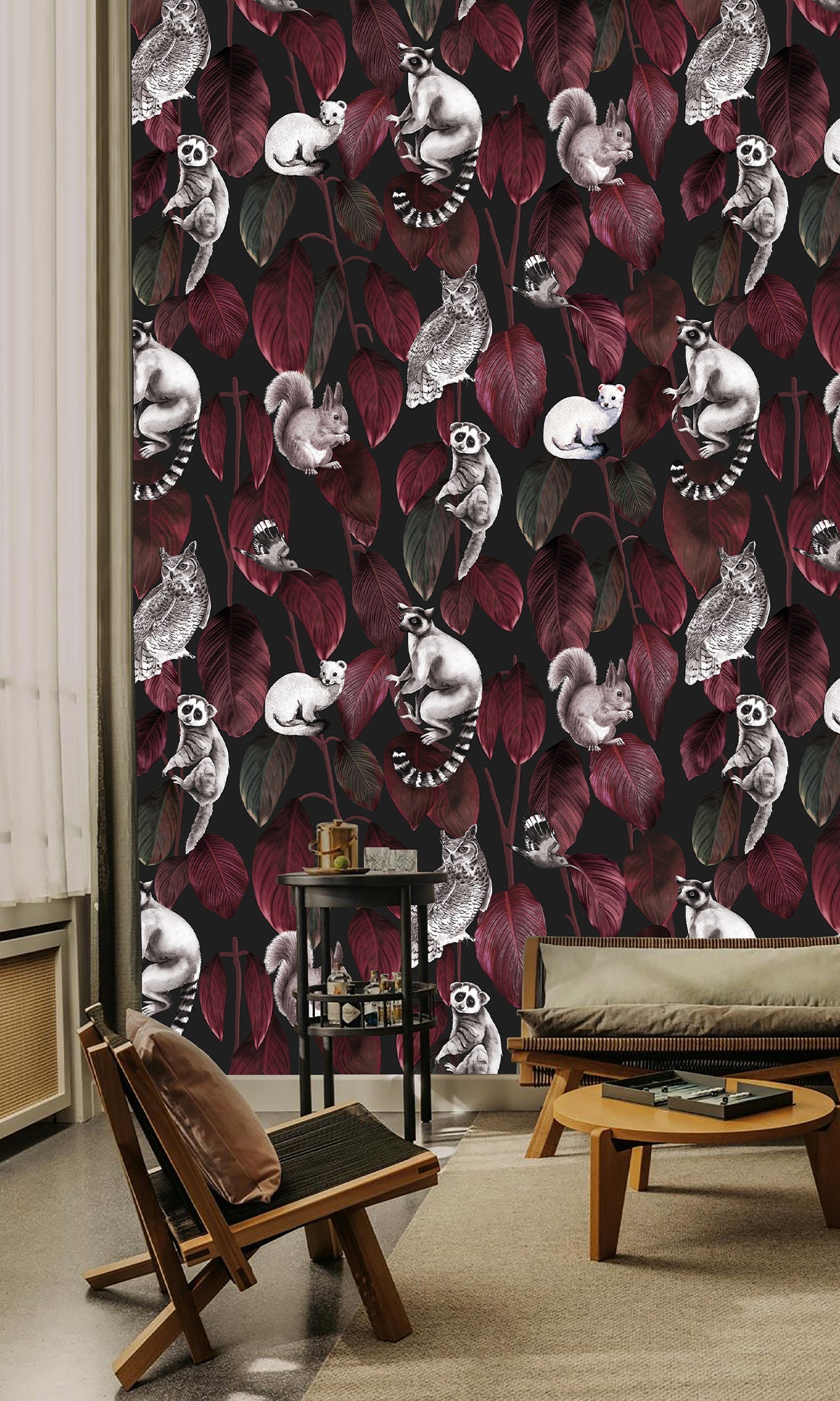 Red Nocturnal Jungle Animals Murals MN1727