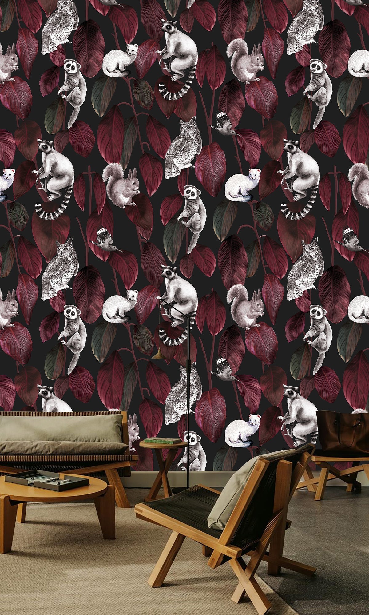 Red Nocturnal Jungle Animals Murals MN1727