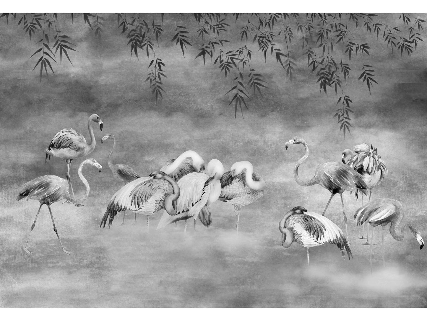 Silver Flamingos in the Lake Murals MN668