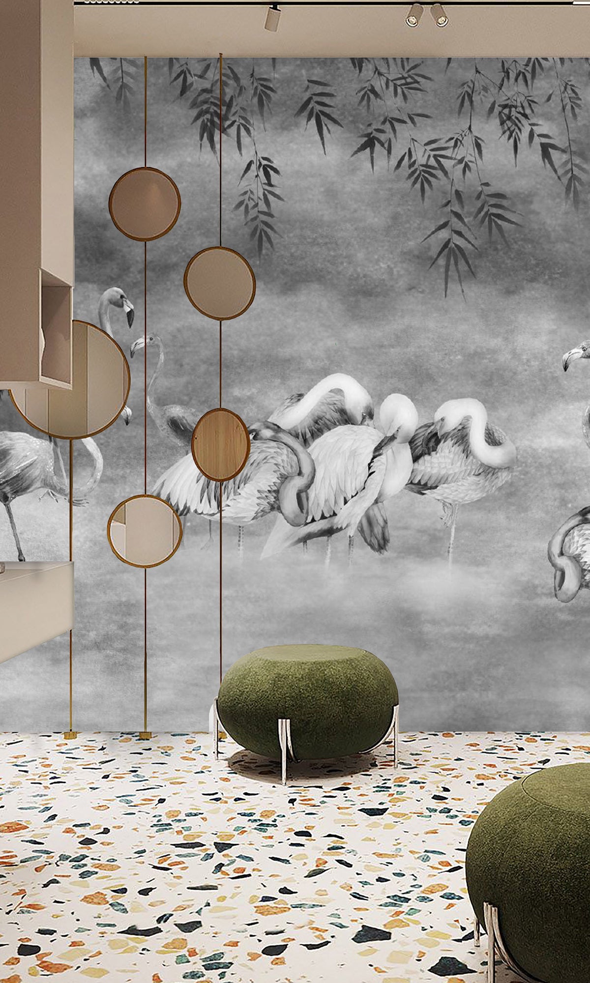 Silver Flamingos in the Lake Murals MN668