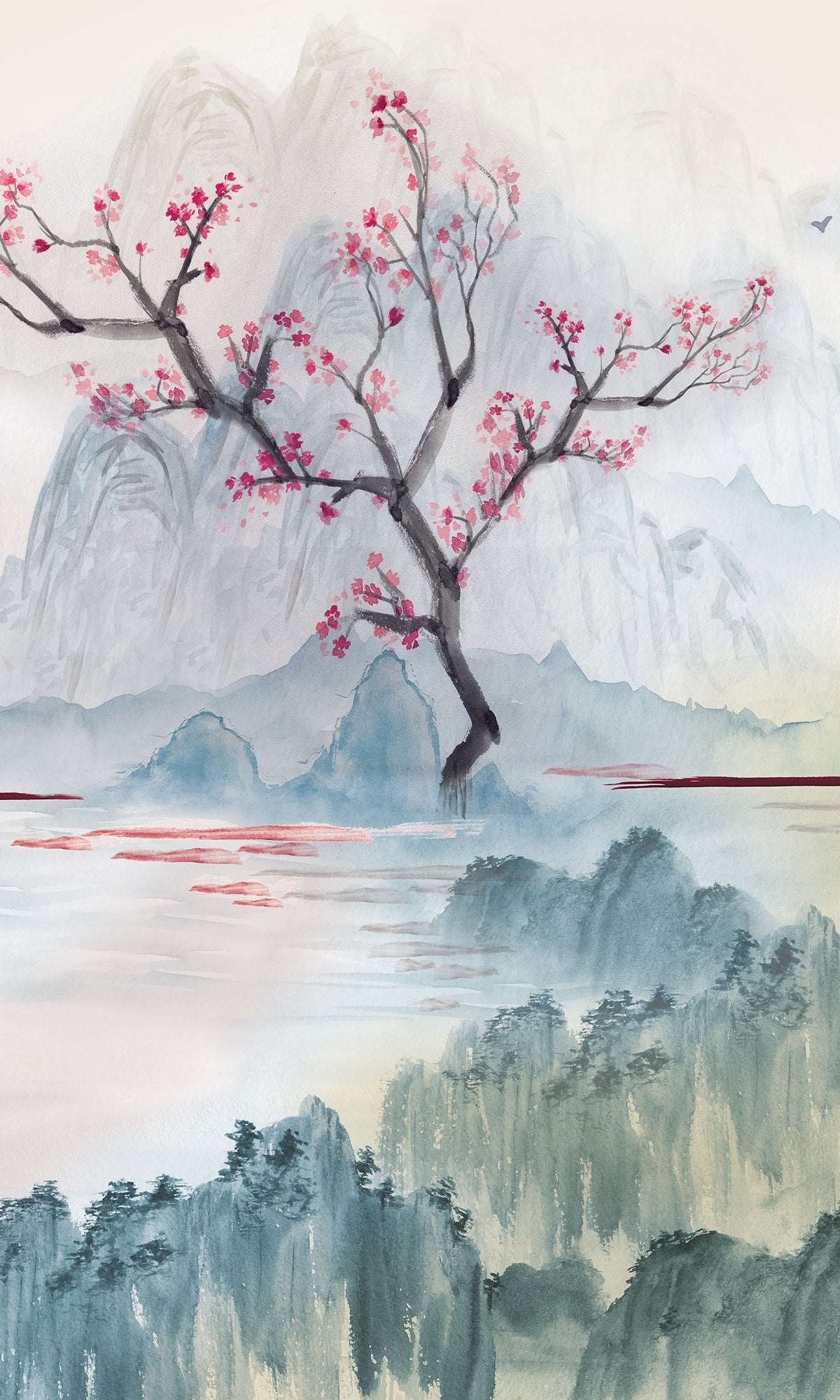 Pink Cherry Blossoms in the Lake Murals MA1729