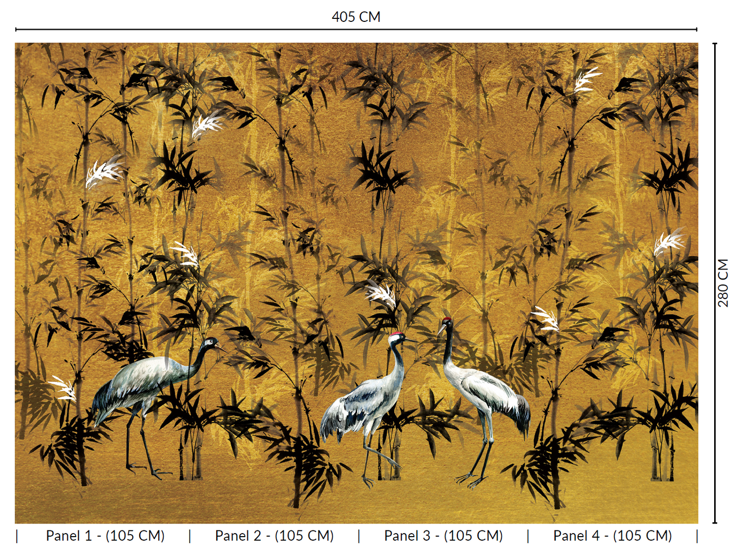 Gold Cranes in Bamboo Forest Murals MN1119