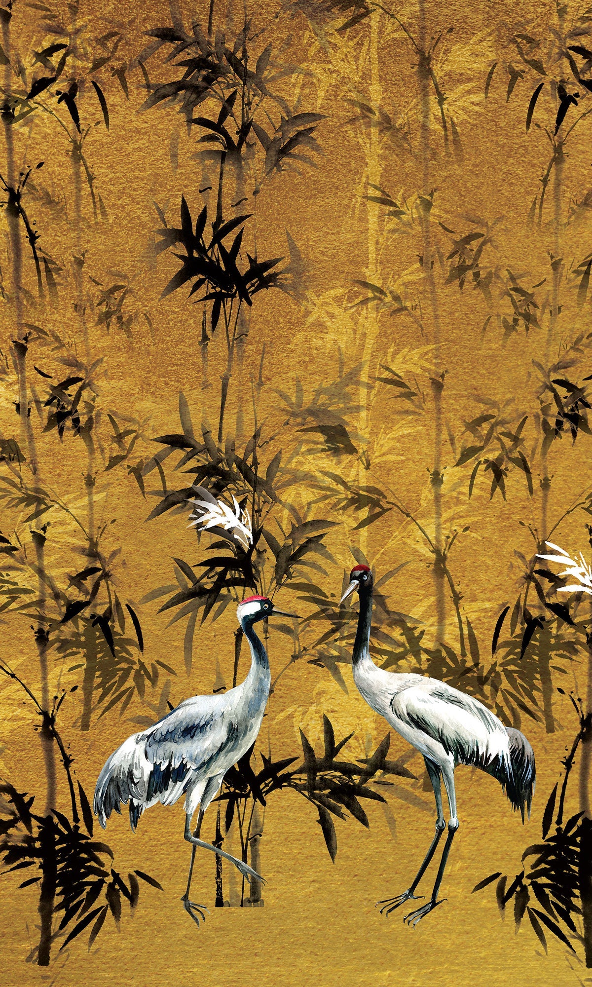 Gold Cranes in Bamboo Forest Murals MN1119