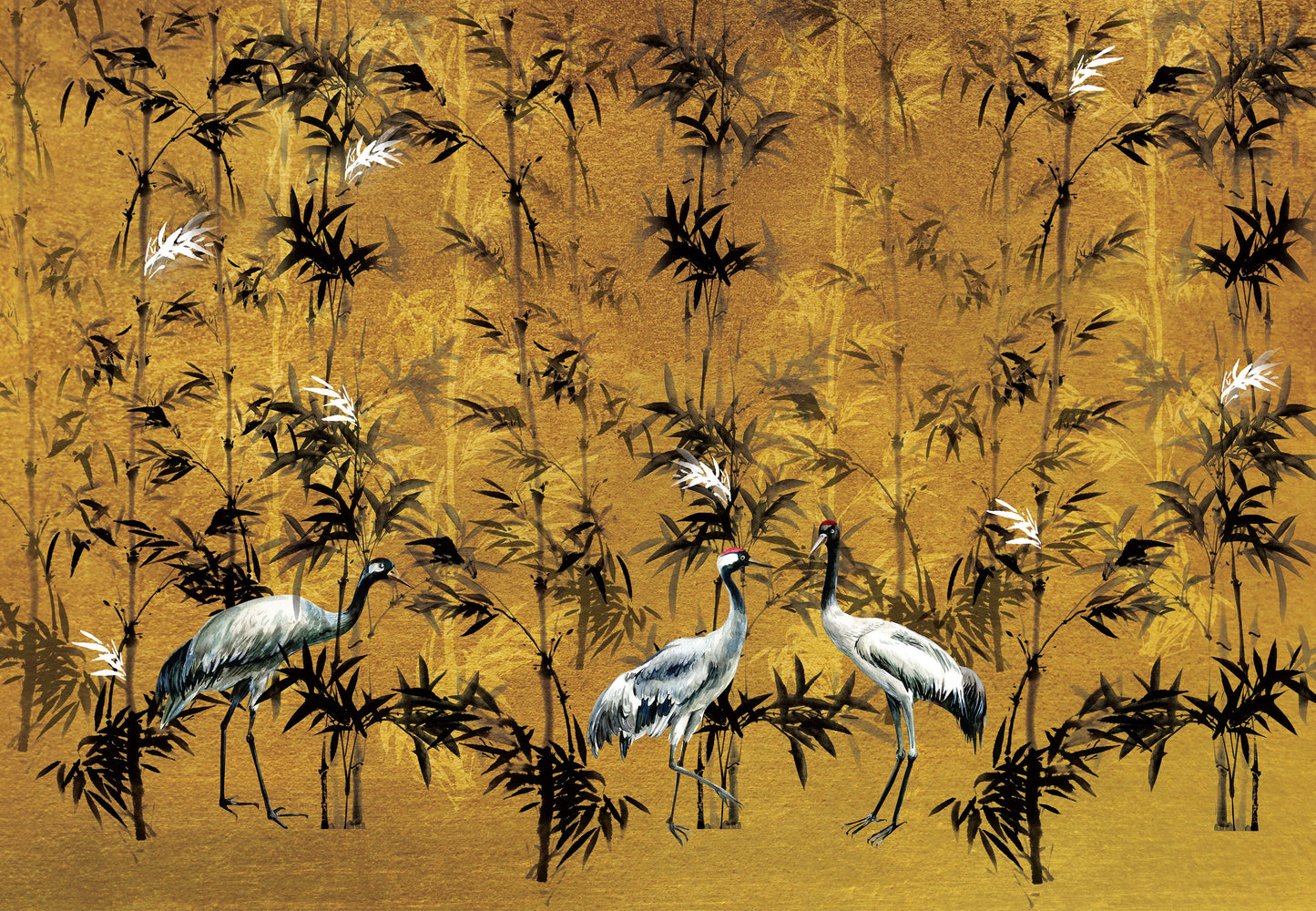Gold Cranes in Bamboo Forest Murals MN1119