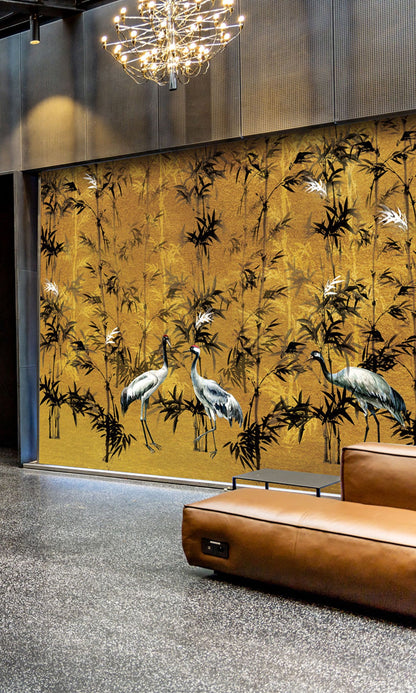 Gold Cranes in Bamboo Forest Murals MN1119