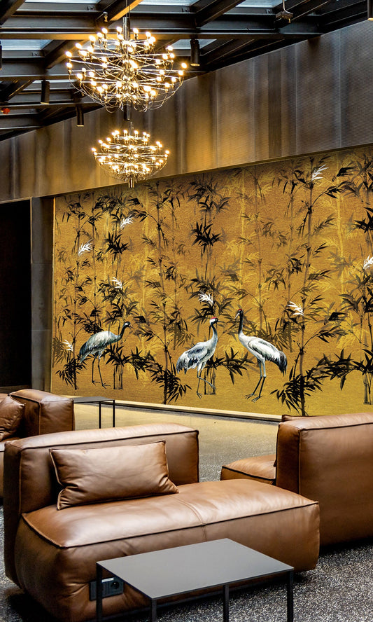 Gold Cranes in Bamboo Forest Murals MN1119