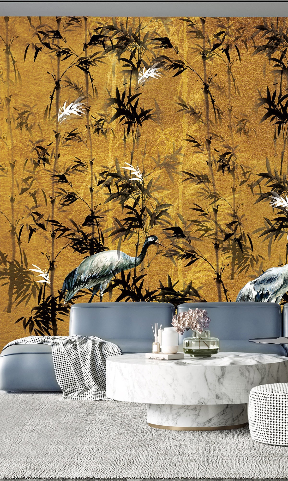 Gold Cranes in Bamboo Forest Murals MN1119