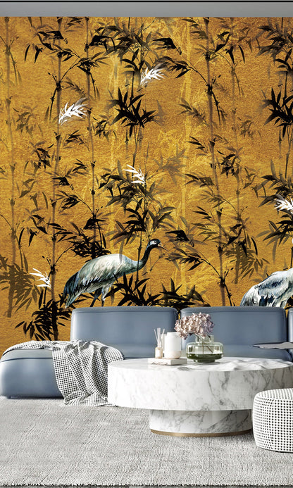 Gold Cranes in Bamboo Forest Murals MN1119