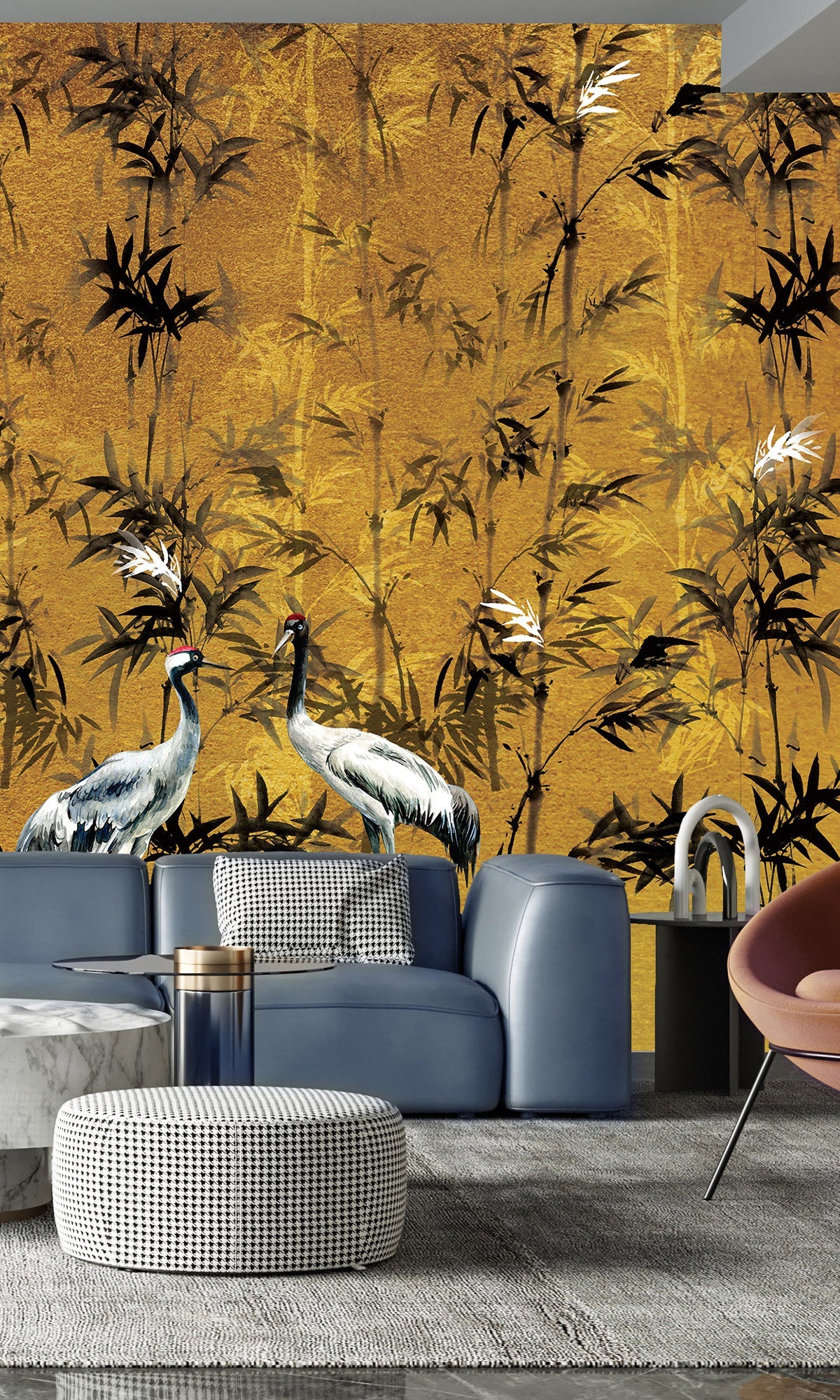 Gold Cranes in Bamboo Forest Murals MN1119