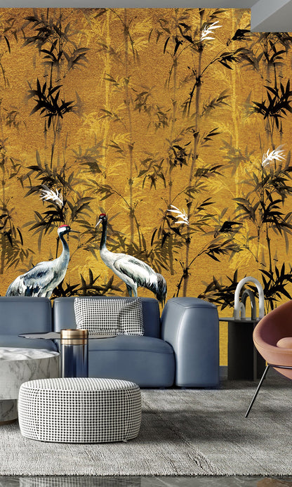 Gold Cranes in Bamboo Forest Murals MN1119