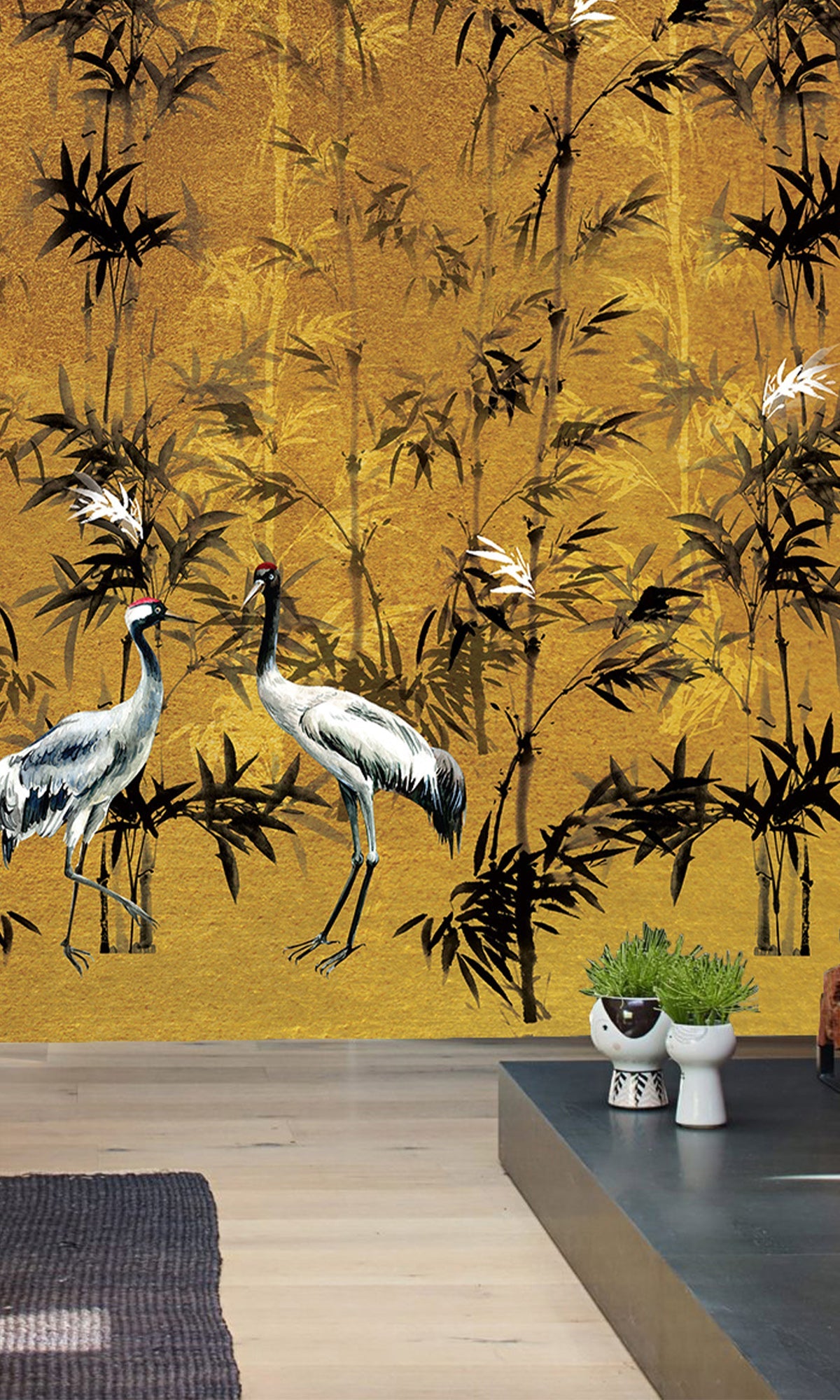 Gold Cranes in Bamboo Forest Murals MN1119