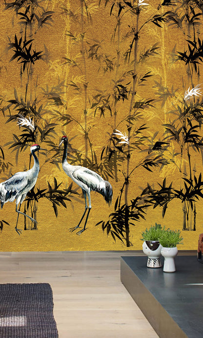 Gold Cranes in Bamboo Forest Murals MN1119