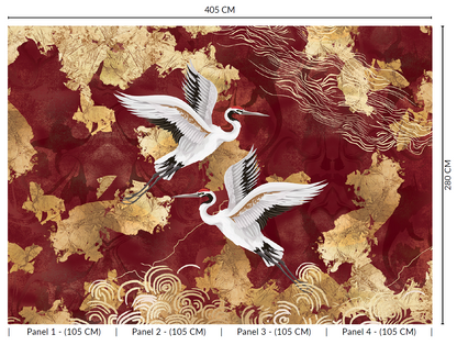 Red Crane on Abstract Clouds Murals MN1725