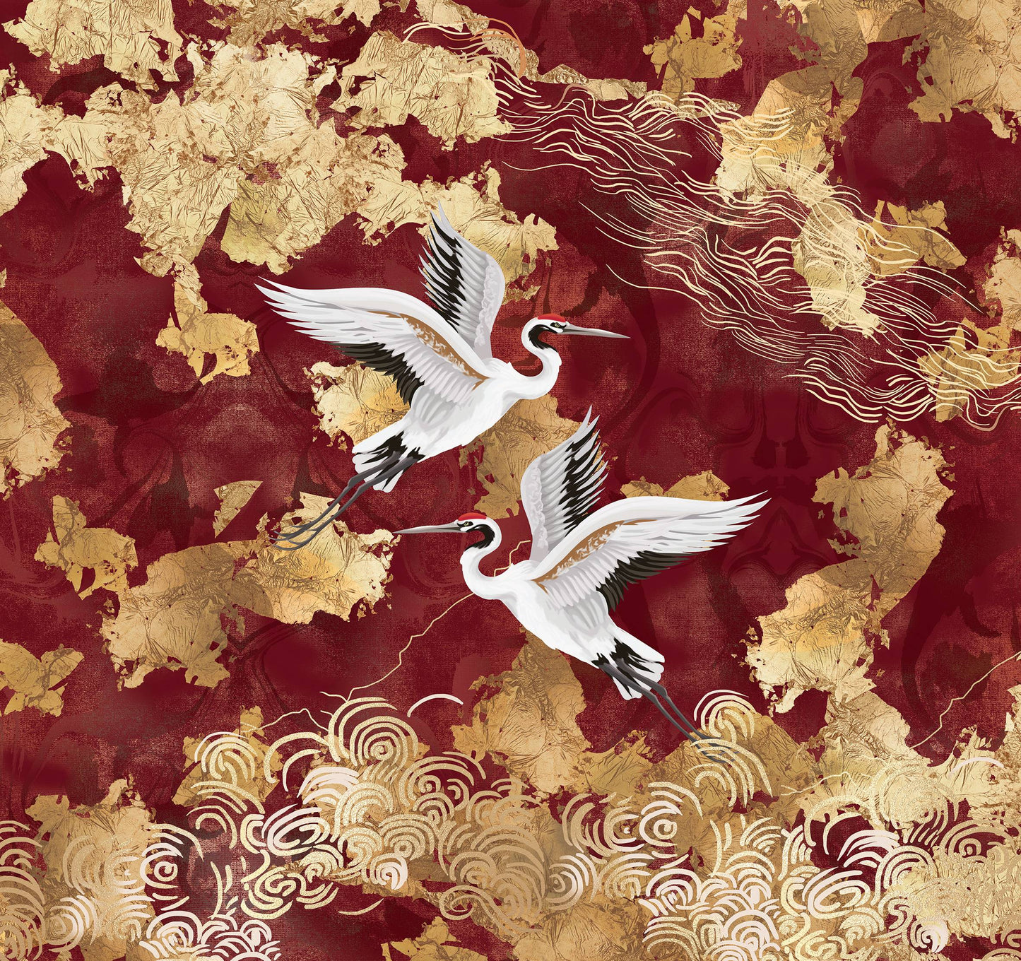 Red Crane on Abstract Clouds Murals MN1725