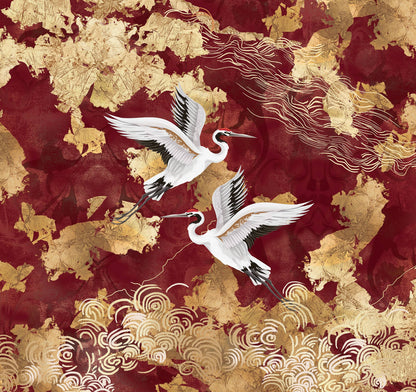 Red Crane on Abstract Clouds Murals MN1725