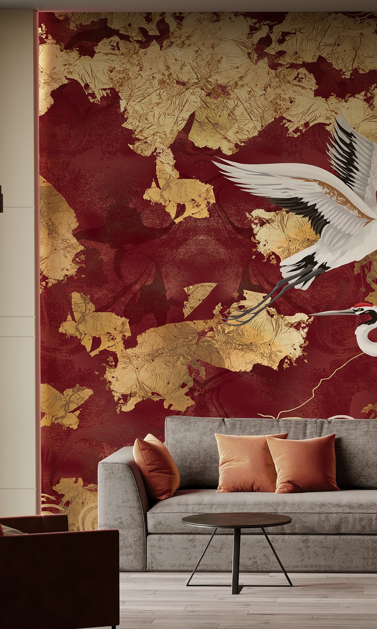 Red Crane on Abstract Clouds Murals MN1725
