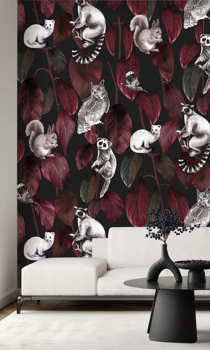 Red Nocturnal Jungle Animals Murals MN1727
