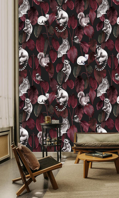 Red Nocturnal Jungle Animals Murals MN1727