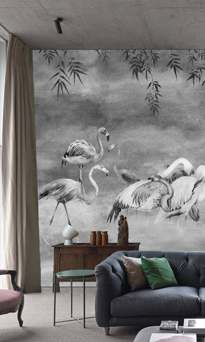 Silver Flamingos in the Lake Murals MN668