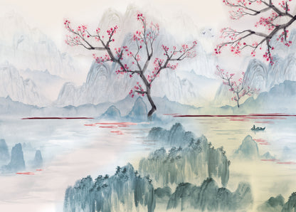 Pink Cherry Blossoms in the Lake Murals MA1729