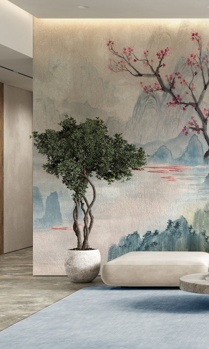 Pink Cherry Blossoms in the Lake Murals MA1729