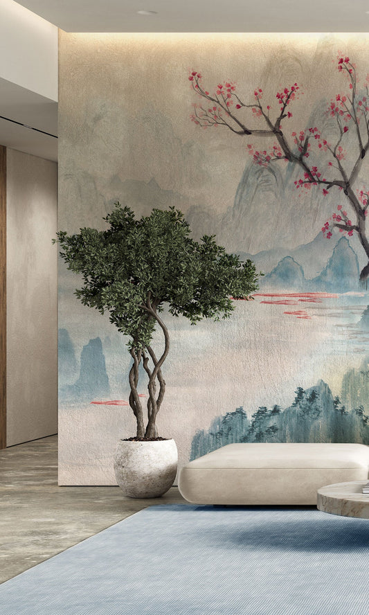 Pink Cherry Blossoms in the Lake Murals MA1729