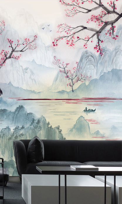 Pink Cherry Blossoms in the Lake Murals MA1729