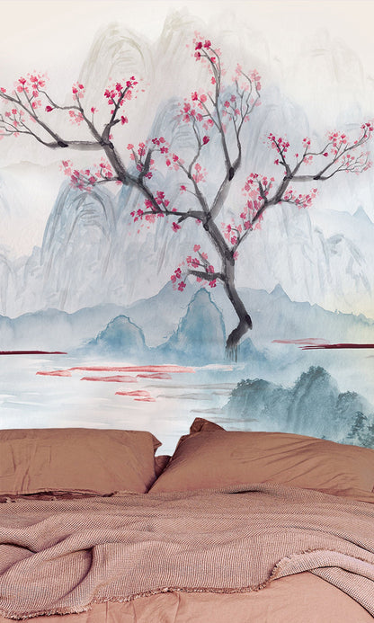 Pink Cherry Blossoms in the Lake Murals MA1729