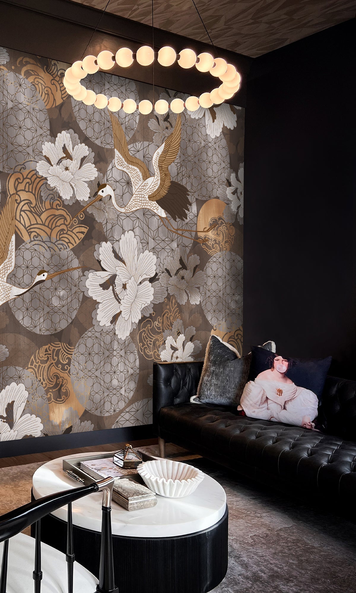 Gold Japanese Cranes in Flight Murals MV1070